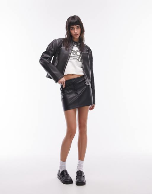 Topshop - Giacca stile biker in pelle sintetica slim fit nera, 3 di 4
