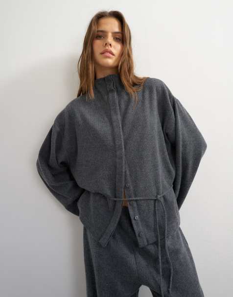 Topshop giacca supersoft con bottoni e dettaglio con laccetti color antracite - view 1