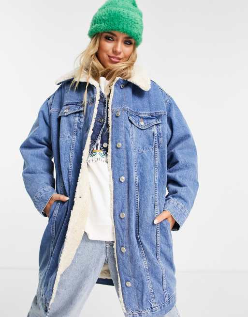 Topshop - Giacca taglio lungo con pile borg blu medio, 4 di 4