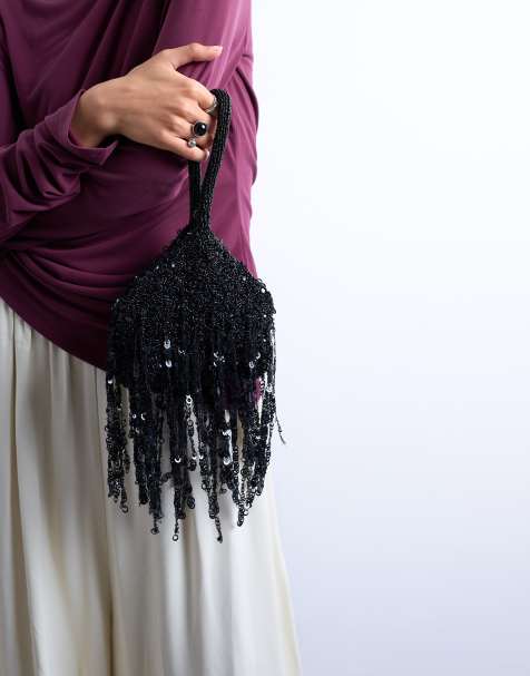 Topshop – Giana – Schwarze Handtasche mit Paillettenfransen - view 1