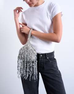 Giana sequin tassel grab bag in silver