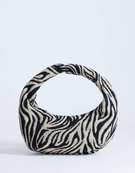Topshop Giane borsa media in canvas con stampa zebra e scollo arrotondato nera - view 1