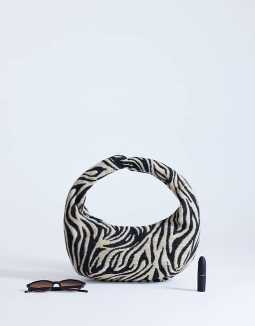 Topshop Giane medium canvas zebra scoop bag in black, 2 of 4