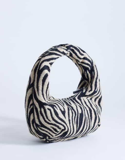 Topshop Giane medium canvas zebra scoop bag in black, 4 of 4