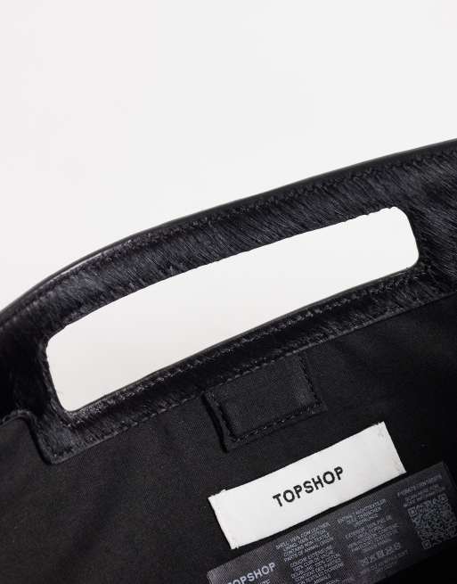 Topshop Giavanna hair on real leather medium rectangle grab bag in black, 4 of 4