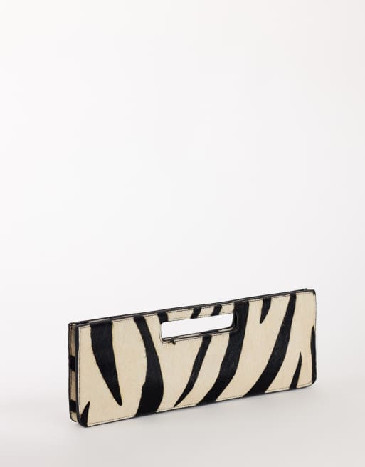Topshop Giavanna hair on real leather medium rectangle grab bag in zebra, 2 of 4