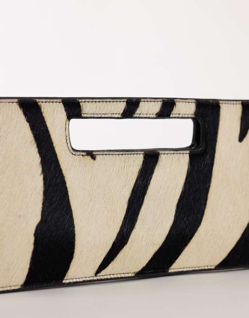 Topshop Giavanna hair on real leather medium rectangle grab bag in zebra, 3 of 4