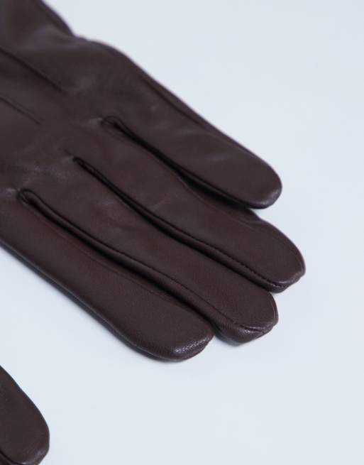 Topshop – Gibson – Czekoladowobrązowe rękawiczki skórzane, 2 z 3