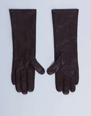 Topshop - Gibson - Handschuhe aus Leder in Schokobraun-Brown