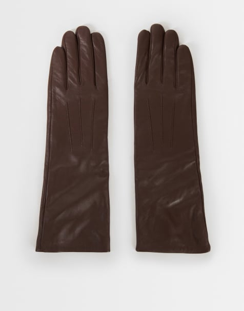 Topshop Gibson läderhandskar i chokladbrun - view 1
