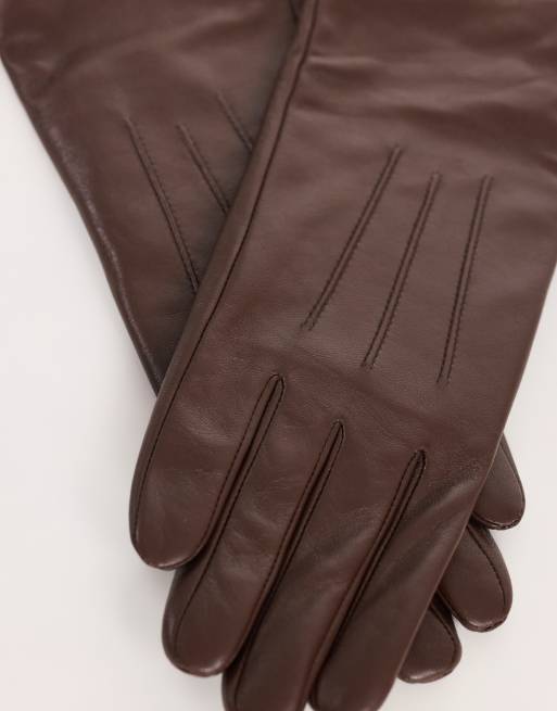 Topshop Gibson läderhandskar i chokladbrun, 2 av 3