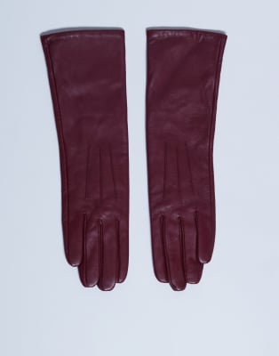Topshop Topshop Gibson leather gloves in burgundy-Red