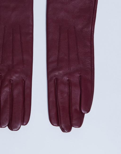 Topshop Gibson leather gloves in burgundy, 2 of 3