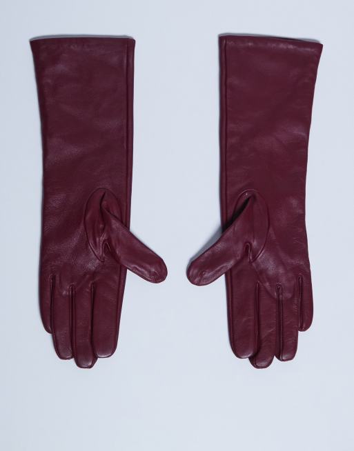 Topshop Gibson leather gloves in burgundy, 3 of 3