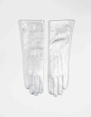 Topshop Topshop Gibson leather gloves in silver