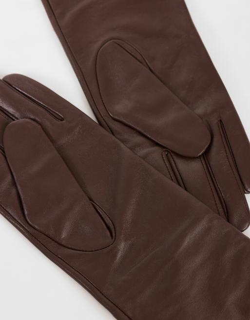 Topshop Gibson leren handschoenen in donkerbruin, 3 van 3