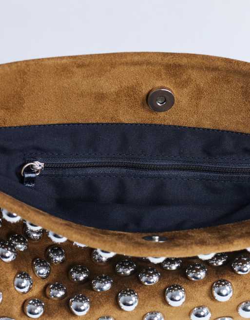 Topshop - Gideon - Clutch tas met studs in lichtbruin, 3 van 4
