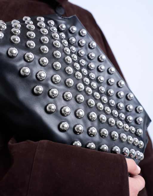 Topshop Gideon studded clutch bag in black