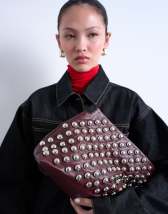 Topshop Gideon studded clutch bag in burgundy