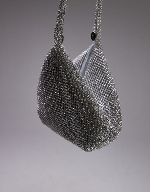 Topshop Gigi embellished grab bag in silver