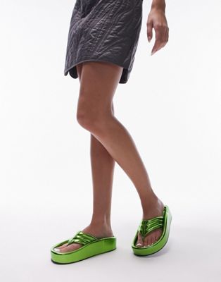 Topshop Gigi toepost sunken footbed sandal in green metallic