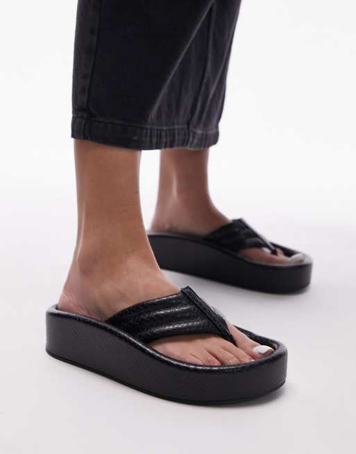 Black Chunky Sandal Toe Post Flip Flops