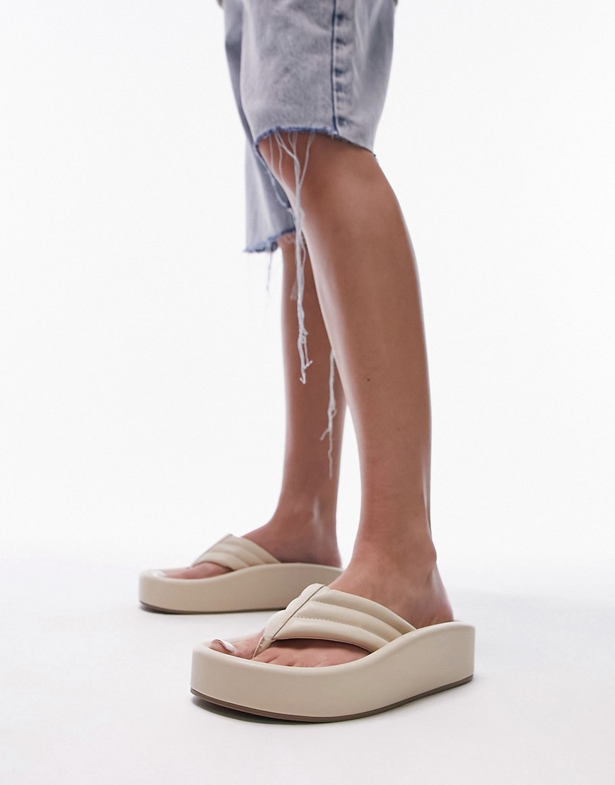 Topshop Gigi Toepost Sunken Footbed Sandals In Off White-neutral