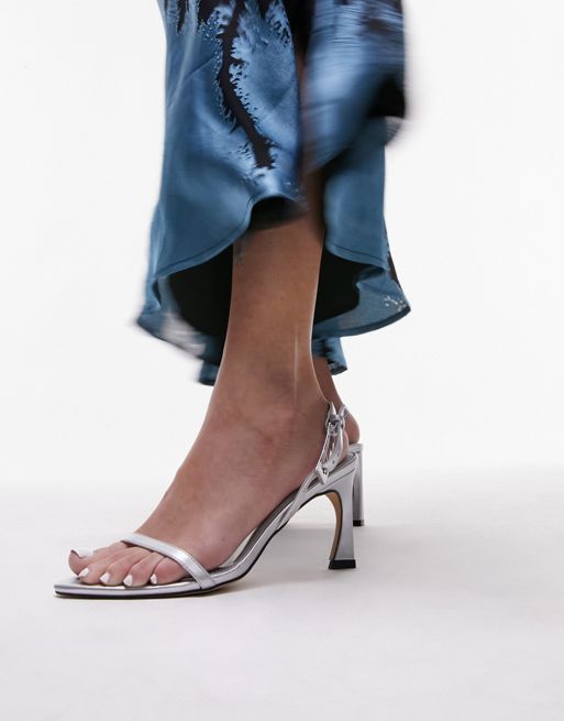 Topshop Gigi two part heeled sandals in silver