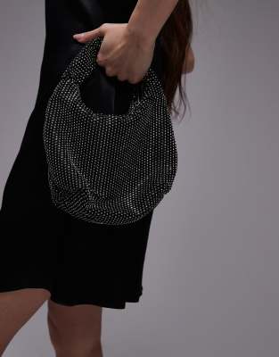 Topshop Gila embellished net grab bag in black