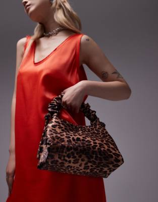 Gilbert grab bag with ruched handle in leopard-Multi