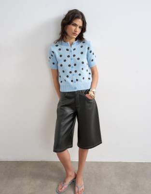 Gilet à manches courtes en maille à pois - Bleu S