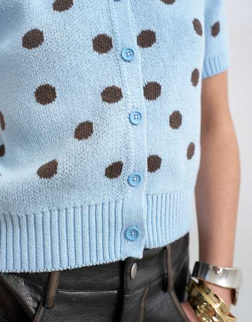 Topshop - Gilet à manches courtes en maille à pois - Bleu, 3 de 4