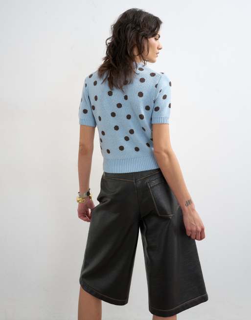 Topshop - Gilet à manches courtes en maille à pois - Bleu, 4 de 4
