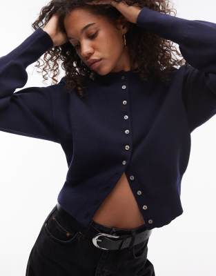 Topshop - Gilet ajusté en maille compacte - Bleu marine - view 1