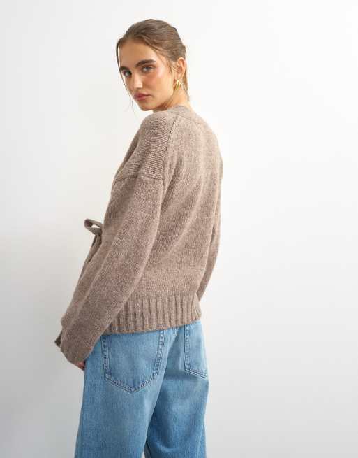 Topshop gilet cache-cœur en maille coupe carrée avec laine couleur avoine, 4 de 4