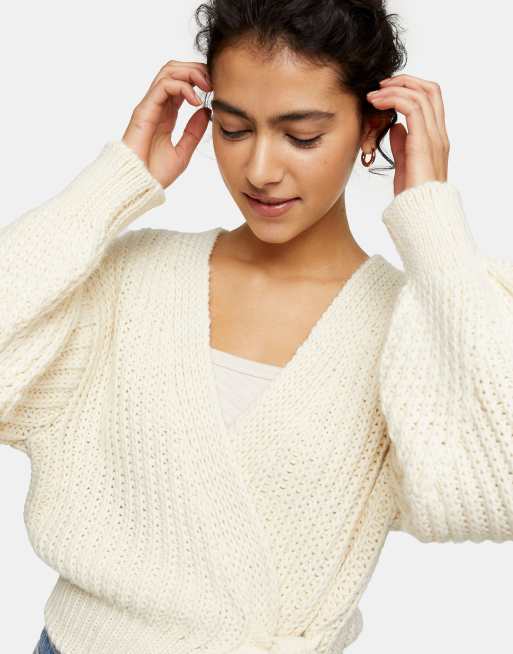 Topshop - Gilet cache-cœur en maille - Crème, 3 de 4