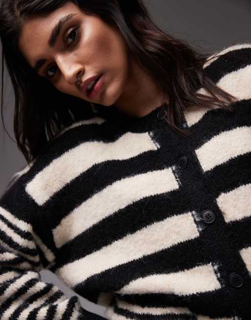 Topshop - Gilet col ras-du-cou à poches et coutures apparentes - Noir et écru rayé, 3 de 4
