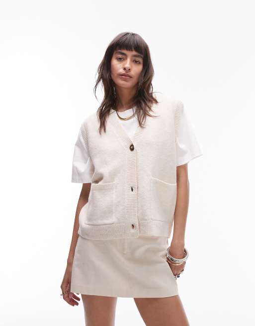 Topshop - Gilet color avena in maglia con tasche
