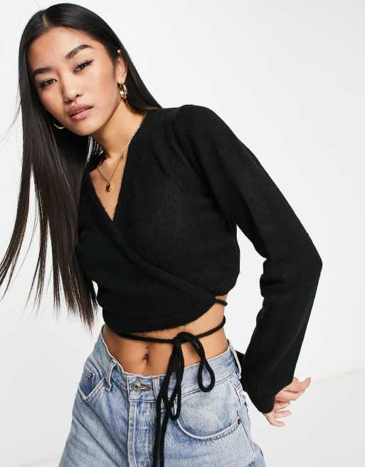 Topshop - Gilet court croisé en maille - Noir, 3 de 4