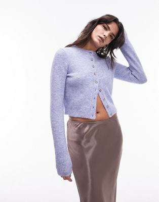 Topshop knitted micro cardi in blue - ASOS Price Checker