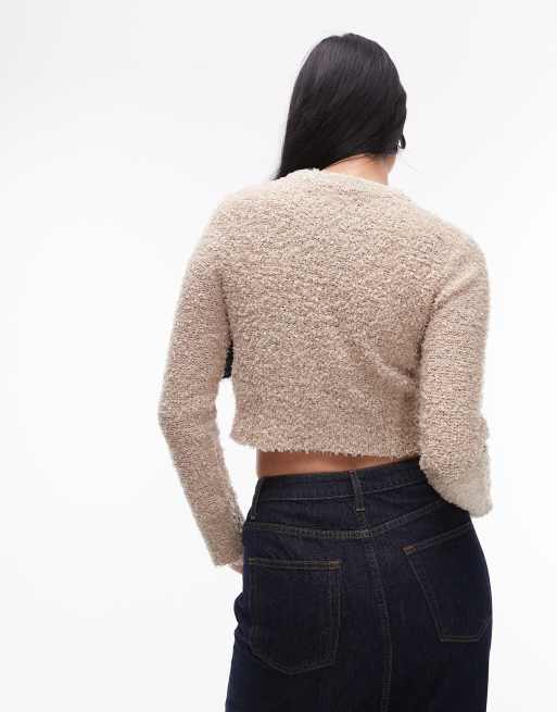Topshop - Gilet court ras de cou en maille texturée - Ivoire, 4 de 4