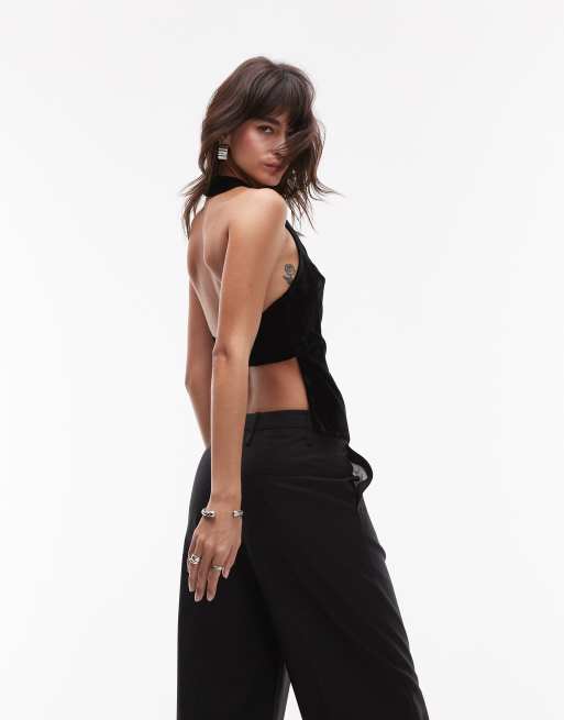 Topshop - Gilet de costume boutonné en velours - Noir, 3 de 4