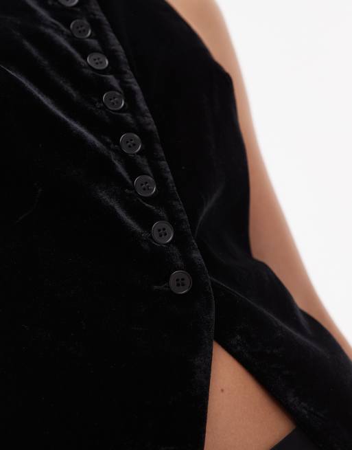 Topshop - Gilet de costume boutonné en velours - Noir, 4 de 4