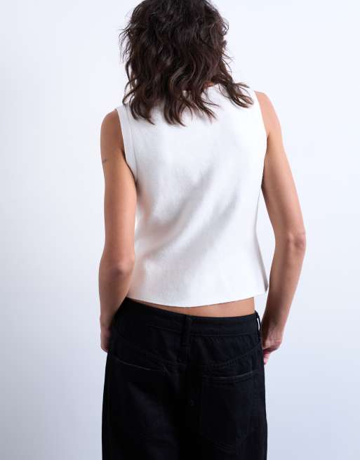 Topshop - Gilet de tailleur en maille compacte - Ivoire, 4 de 4