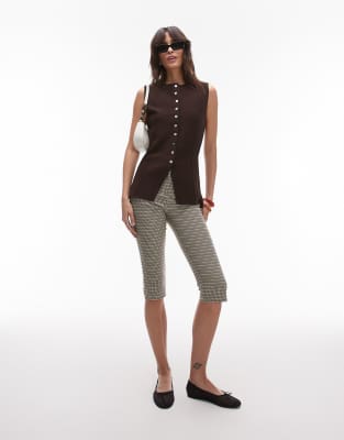 Gilet de tailleur long en maille compacte - Marron M
