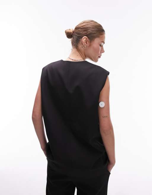 Topshop - Gilet de tailleur oversize ajusté - Noir , 2 de 5