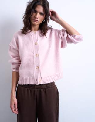 Topshop - Gilet décontracté en maille à coutures apparentes - Rose