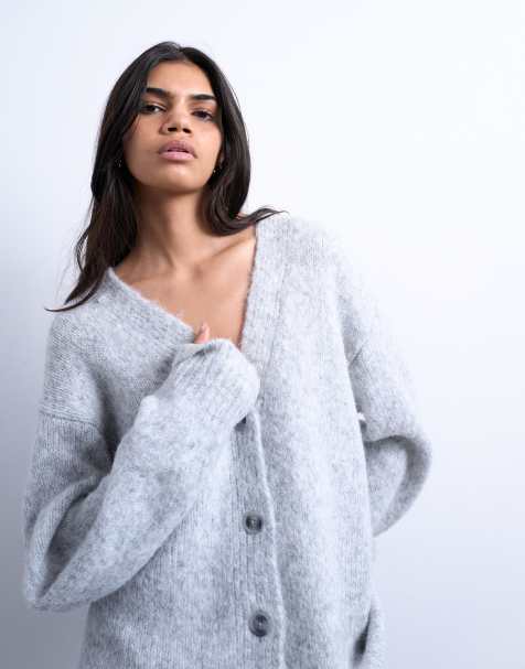 Topshop - Gilet décontracté long en maille - Gris - view 1