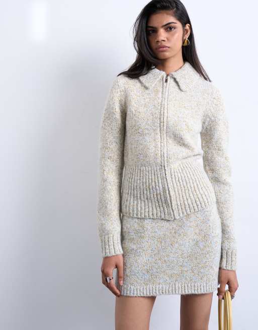 Topshop - Gilet d'ensemble en maille épaisse torsadée avec col - Bleu et jaune, 3 de 4