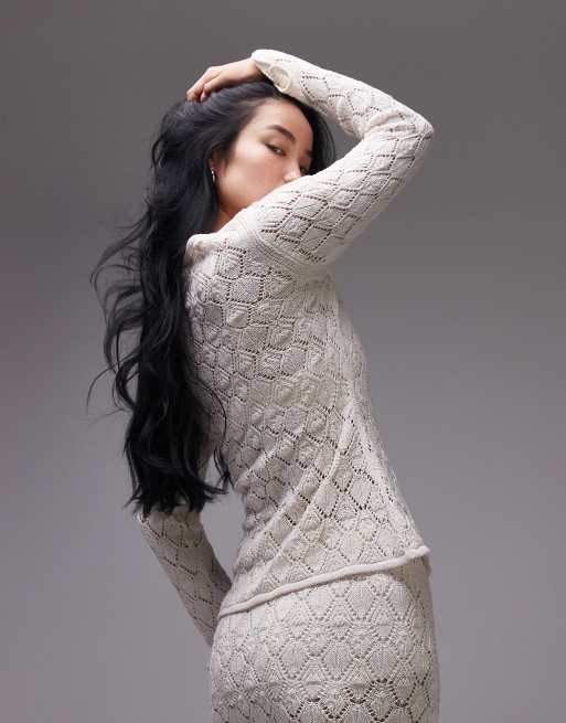 Topshop - Gilet d'ensemble en maille surpiquée - Écru, 3 de 4